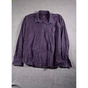 UNTUCKit Mens Plaid Flannel Long Sleeve Button Down Shirt Burgundy Navy Large